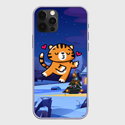 Чехол для iPhone 12 Pro Влюбленный тигренок с сердечками, цвет: 3D-светло-сиреневый