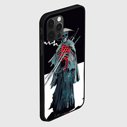 Чехол для iPhone 12 Pro Скелет Самурай с трубкой на черно белом фоне, цвет: 3D-черный — фото 2