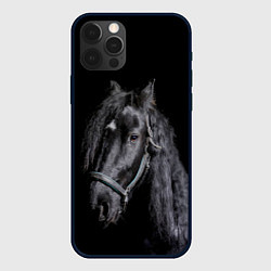 Чехол для iPhone 12 Pro Лошадь на черном фоне, цвет: 3D-черный
