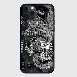 Чехол для iPhone 12 Pro Dragon Fire Иероглифы Японский Дракон, цвет: 3D-черный