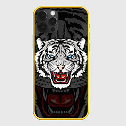 Чехол для iPhone 12 Pro ЧЁРНЫЙ ТИГР BLACK TIGER УЗОР, цвет: 3D-желтый