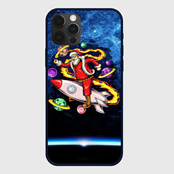 Чехол для iPhone 12 Pro Санта хипстер в очках на ракете в космосе с планет, цвет: 3D-черный
