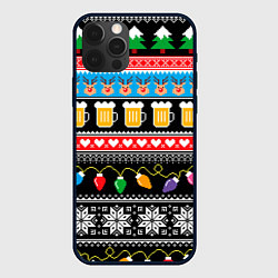 Чехол для iPhone 12 Pro Новогодний пивной узор, цвет: 3D-черный