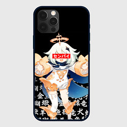 Чехол для iPhone 12 Pro GENSHIN IMPACT SENPAI ИЕРОИГЛИФЫ, цвет: 3D-черный