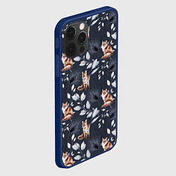 Чехол для iPhone 12 Pro Зимние лисички Акварельный рисунок узор, цвет: 3D-тёмно-синий — фото 2