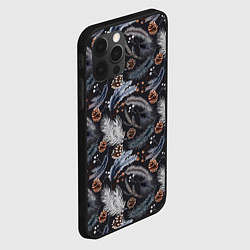Чехол для iPhone 12 Pro Узор из еловых веток и шишек Акварельный рисунок, цвет: 3D-черный — фото 2