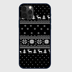 Чехол для iPhone 12 Pro ЧЁРНЫЙ НОВОГОДНИЙ СВИТЕР С ОЛЕНЯМИ 2022, цвет: 3D-черный