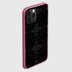 Чехол для iPhone 12 Pro Цветочный орнамент белый на черном, цвет: 3D-малиновый — фото 2