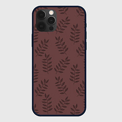 Чехол для iPhone 12 Pro Веточки с черными листьями на коричневом фоне, цвет: 3D-черный
