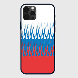 Чехол для iPhone 12 Pro Флаг России пламя, цвет: 3D-черный
