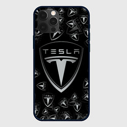 Чехол для iPhone 12 Pro TESLA BIG LOGO PATTERN, цвет: 3D-черный