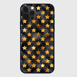 Чехол для iPhone 12 Pro Золотые звезды на черном, цвет: 3D-черный