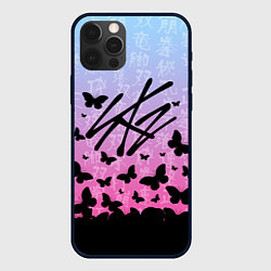Чехол для iPhone 12 Pro Stray Kids Бабочки, цвет: 3D-черный
