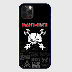 Чехол для iPhone 12 Pro Iron Maiden логотипы рок групп, цвет: 3D-черный