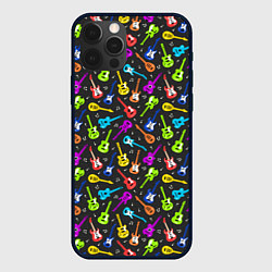 Чехол для iPhone 12 Pro Разноцветные Гитары, цвет: 3D-черный