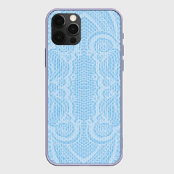 Чехол для iPhone 12 Pro Вязаный светлый узор, абстракция Нежный голубой цв, цвет: 3D-светло-сиреневый