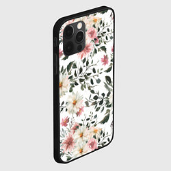Чехол для iPhone 12 Pro Цветы Акварельно-Белые, цвет: 3D-черный — фото 2