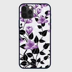 Чехол для iPhone 12 Pro Распустившиеся фиолетовые цветы, цвет: 3D-черный