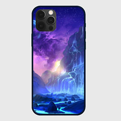 Чехол для iPhone 12 Pro Фантастический пейзаж Водопад Неон, цвет: 3D-черный