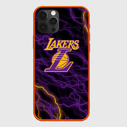 Чехол для iPhone 12 Pro Лейкерс Lakers яркие молнии, цвет: 3D-красный