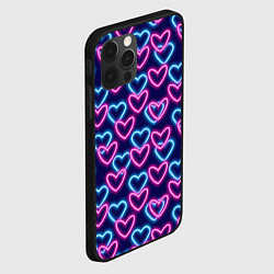 Чехол для iPhone 12 Pro Неоновые сердца, паттерн, цвет: 3D-черный — фото 2