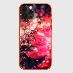Чехол для iPhone 12 Pro Нежные цветы и блестки, цвет: 3D-красный
