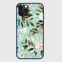 Чехол для iPhone 12 Pro Цветы Мятный Сад, цвет: 3D-тёмно-синий