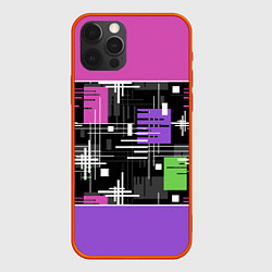 Чехол для iPhone 12 Pro Розово-фиолетовый геометрические фигуры и полосы, цвет: 3D-красный