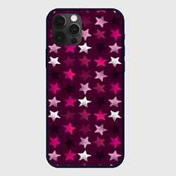 Чехол для iPhone 12 Pro Бордовые звезды, цвет: 3D-черный