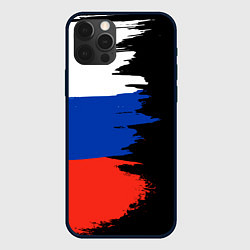 Чехол для iPhone 12 Pro Российский триколор на темном фоне, цвет: 3D-черный