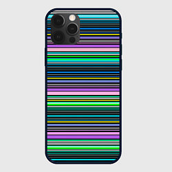 Чехол для iPhone 12 Pro Яркие неоновые тонкие полосы, цвет: 3D-черный