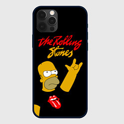 Чехол для iPhone 12 Pro Rolling Stones Гомер Симпсон рокер, цвет: 3D-черный