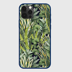 Чехол для iPhone 12 Pro Экзотические Летние Цветы и Листва, цвет: 3D-тёмно-синий