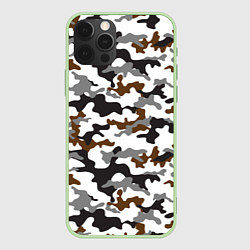 Чехол для iPhone 12 Pro Камуфляж Чёрно-Белый Camouflage Black-White, цвет: 3D-салатовый