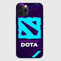 Чехол для iPhone 12 Pro Символ Dota в неоновых цветах на темном фоне, цвет: 3D-черный