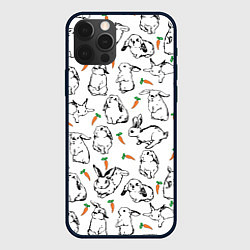 Чехол для iPhone 12 Pro Зайцы с морковками, цвет: 3D-черный