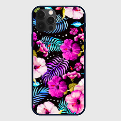 Чехол для iPhone 12 Pro Floral pattern Summer night Fashion trend, цвет: 3D-черный