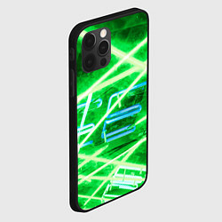Чехол для iPhone 12 Pro Неоновые лучи и буквы - Зелёный, цвет: 3D-черный — фото 2