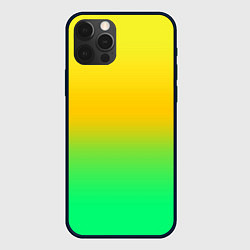 Чехол для iPhone 12 Pro Неоновый градиентный желто-зеленый фон, цвет: 3D-черный