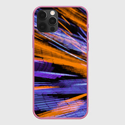 Чехол для iPhone 12 Pro Неоновые прерывающиеся линии - Оранжевый и фиолето, цвет: 3D-малиновый