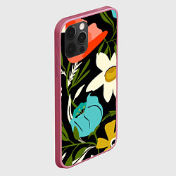 Чехол для iPhone 12 Pro Яркие цветы на фоне тёмной летней ночи, цвет: 3D-малиновый — фото 2