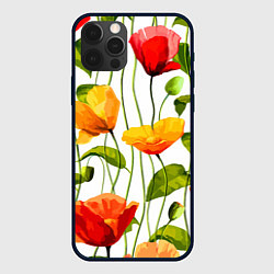 Чехол для iPhone 12 Pro Волнообразный узор из цветков мака Лето, цвет: 3D-черный