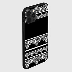 Чехол для iPhone 12 Pro Белое кружево на черном фоне lace, цвет: 3D-черный — фото 2