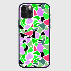 Чехол для iPhone 12 Pro Abstract pattern green pink spots, цвет: 3D-черный