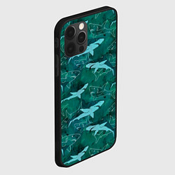 Чехол для iPhone 12 Pro Акулы не темно бирюзовом фоне, цвет: 3D-черный — фото 2