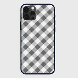 Чехол для iPhone 12 Pro Бело-серый клетчатый узор tartan, цвет: 3D-черный