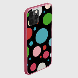 Чехол для iPhone 12 Pro Разноцветные круги на чёрном фоне, цвет: 3D-малиновый — фото 2