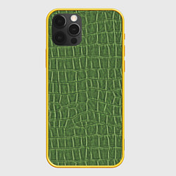 Чехол для iPhone 12 Pro Крокодиловая кожа зелёная, цвет: 3D-желтый
