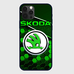 Чехол для iPhone 12 Pro ШКОДА - Зеленая техно броня, цвет: 3D-черный