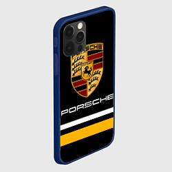 Чехол для iPhone 12 Pro PORSCHE - Две линии, цвет: 3D-тёмно-синий — фото 2